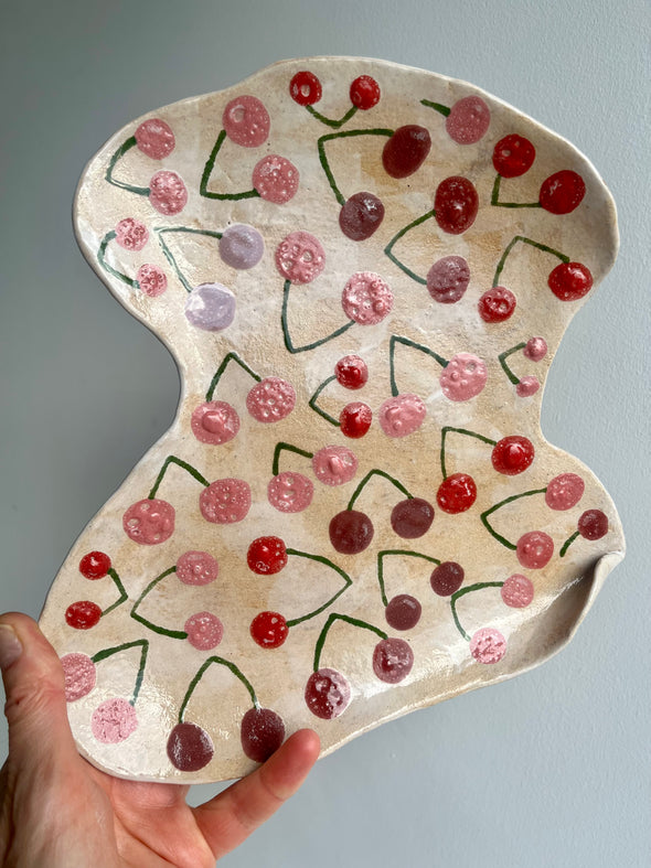 Handmade ceramic curvy  cherry  plate