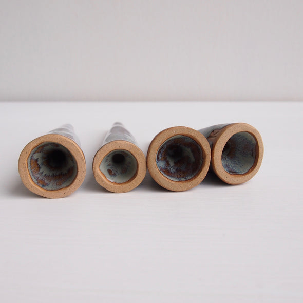 Handmade dark  blue and brown gloss pottery ring cones