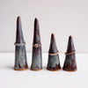 Handmade dark  blue and brown gloss pottery ring cones