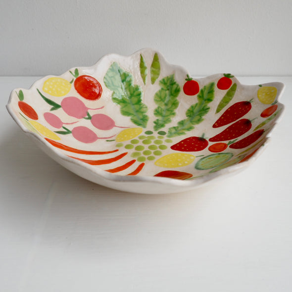 Handmade fruit and vegetables ceramic serving bowl