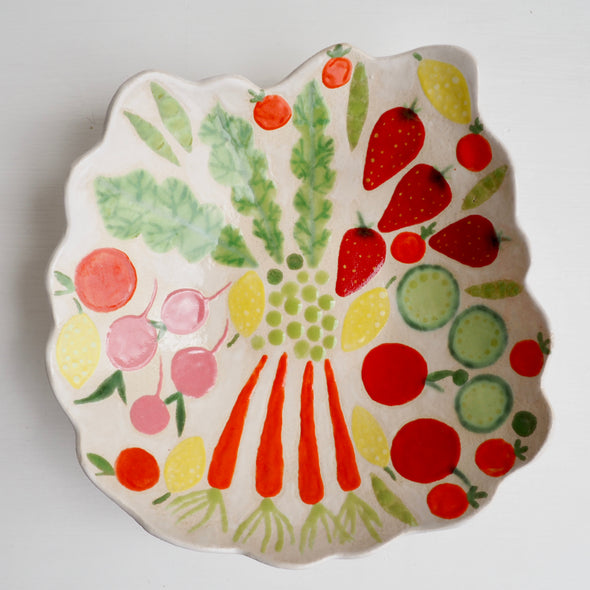 Handmade fruit and vegetables ceramic serving bowl