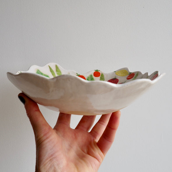 Handmade fruit and vegetables ceramic serving bowl