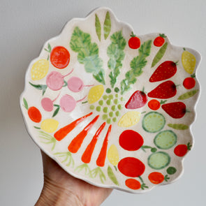Handmade fruit and vegetables ceramic serving bowl