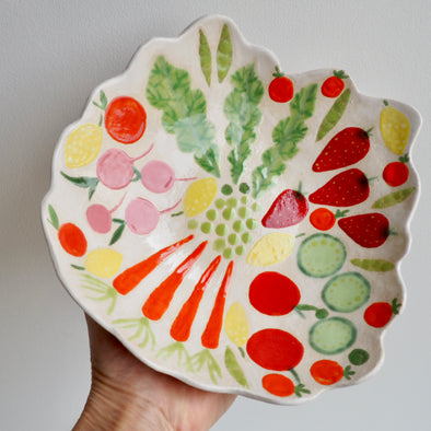 Handmade fruit and vegetables ceramic serving bowl