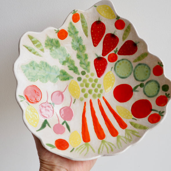Handmade fruit and vegetables ceramic serving bowl