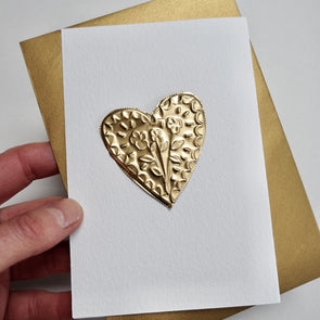 Handmade Gold foil heart with flowers  Valentines/ Engagement card