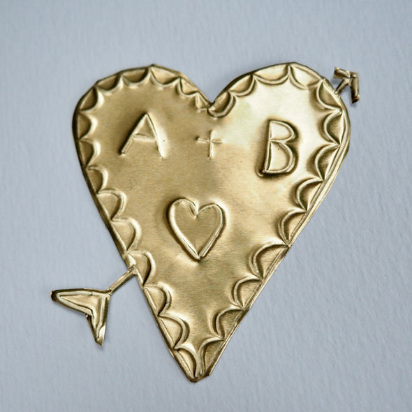 Gold foil handmade Valentines/ engagement initials heart card
