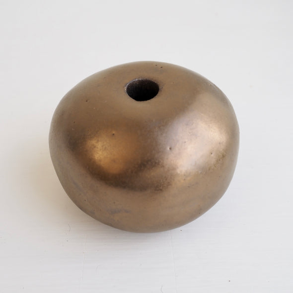 Handmade ceramic round vases in white , gold & black