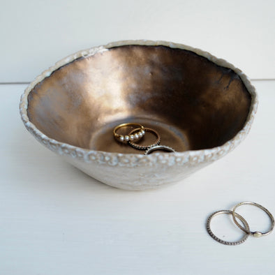 Handmade gold  ceramic ring dish