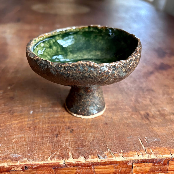 Handmade small green ceramic ikebana bowl