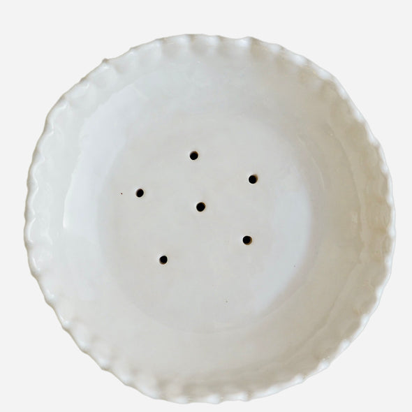 Large handmade white gloss ceramic soap dish with scalloped edges.