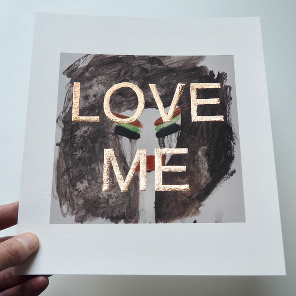 Love Me Giclee print- portrait with gold leaf gold leaf