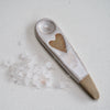 Handmade mini valentines oatmeal  ceramic salt spoon with a heart.