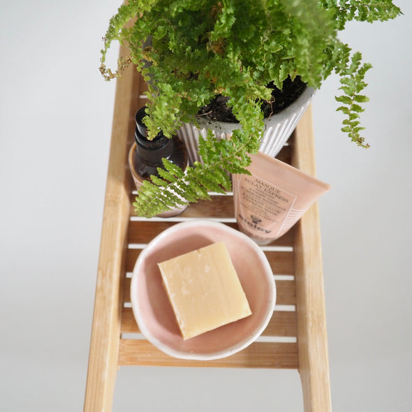 Handmade pale pink ceramic soap dish