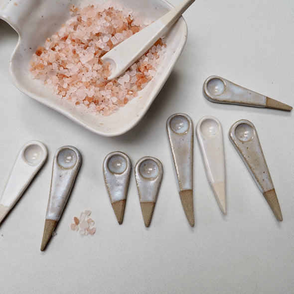 Handmade mini satin speckle  pottery salt or spice spoon