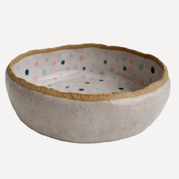 Handmade polka dot gloss oatmeal pottery soap dish