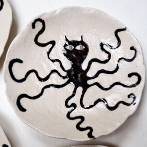 Handmade octopus illustrated small ceramic plate