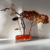 Handmade orange gloss  pottery flower arrangement vase frog