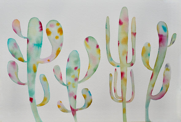 Original pastel  cactus watercolour painting