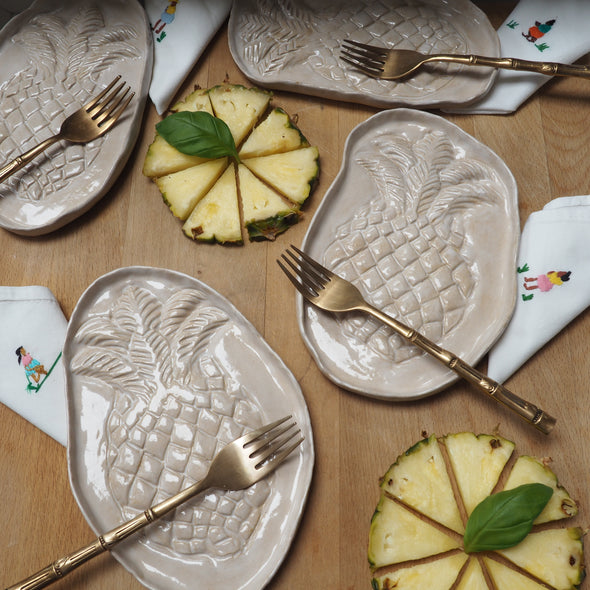 Ceramic oatmeal gloss  pineapple serving plate