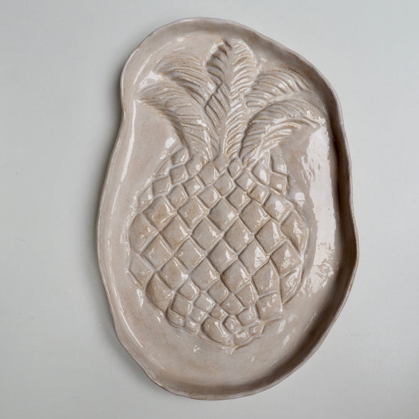 Ceramic oatmeal gloss  pineapple serving plate