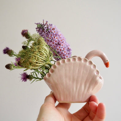 Handmade pink ceramic swan vase