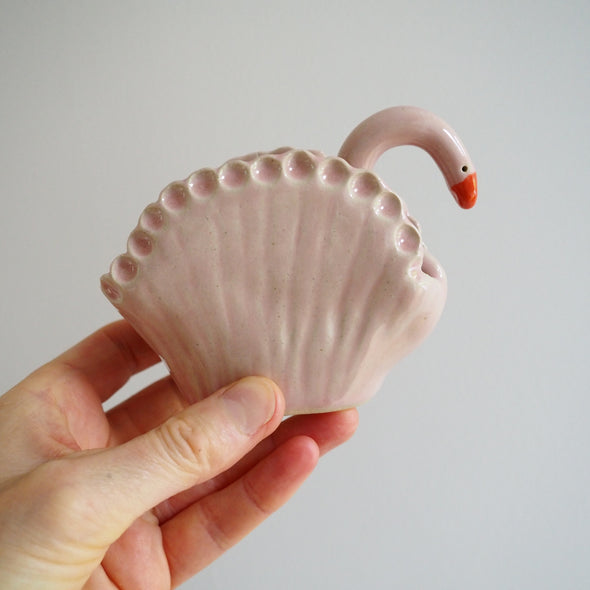 Handmade pink ceramic swan vase