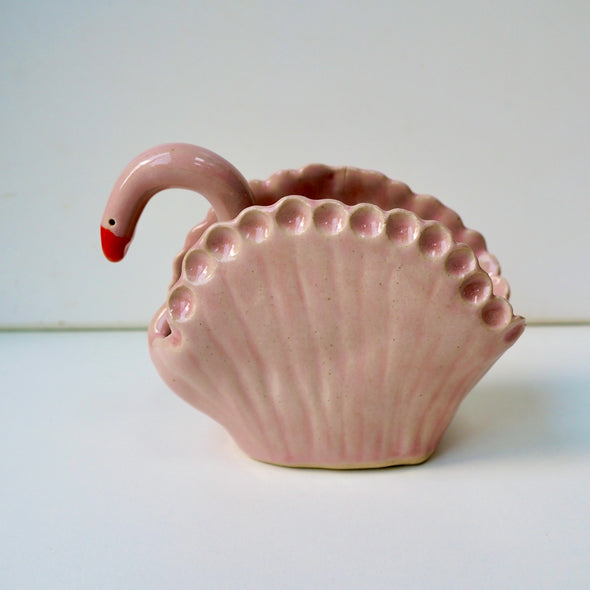 Handmade pink ceramic swan vase