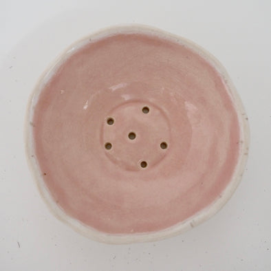 Handmade pale pink ceramic soap dish