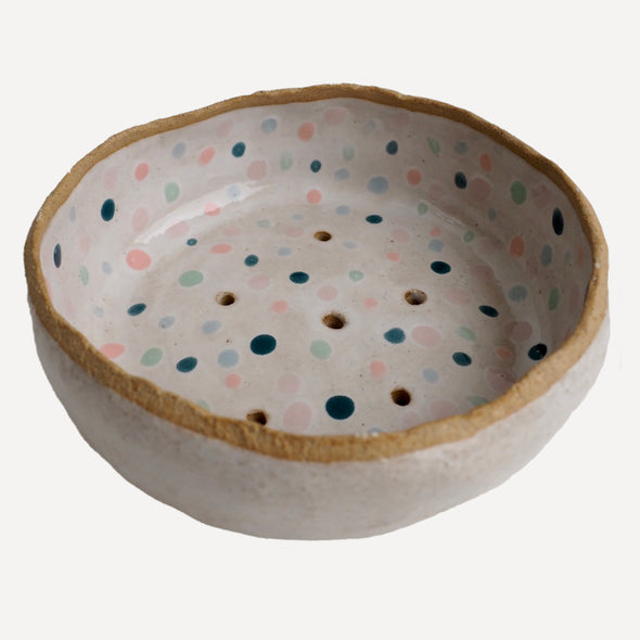 Handmade polka dot gloss oatmeal pottery soap dish