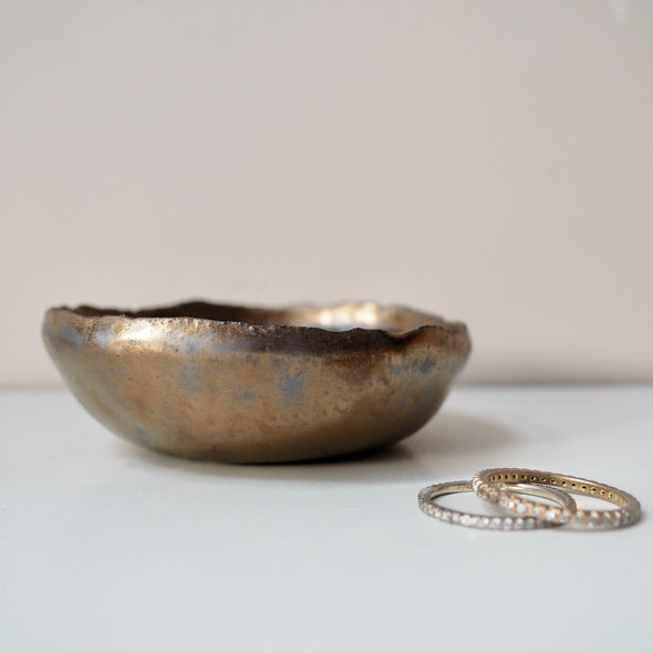 Handmade mini purple and gold ceramic ring dish
