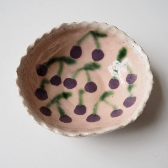 Handmade purple cherry ceramic ring dish