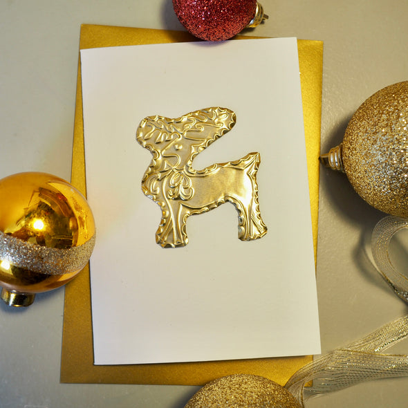 Handmade Gold foil reindeer personalised  Christmas card