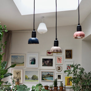 Small handmade scalloped ceramic pendant light shade