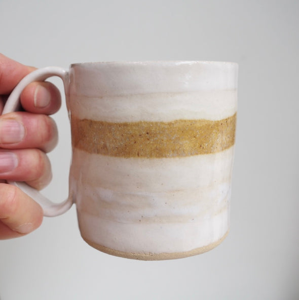 cream stripy handmade mug