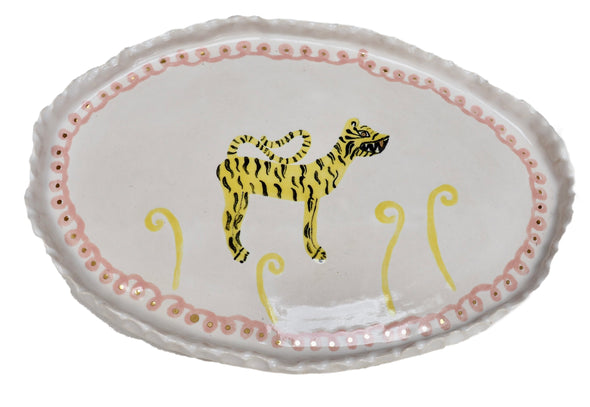 Decorative handmade ceramic oval tiger plate