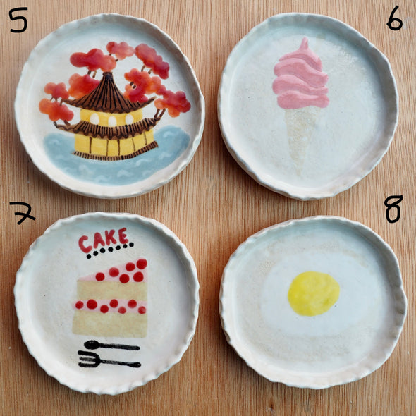 Handmade little ceramic  illustrated  ring dishes inspired by Japan.