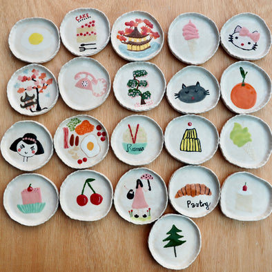 Handmade little ceramic  illustrated  ring dishes inspired by Japan.