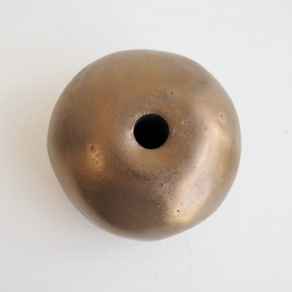 Handmade ceramic round vases in white , gold & black