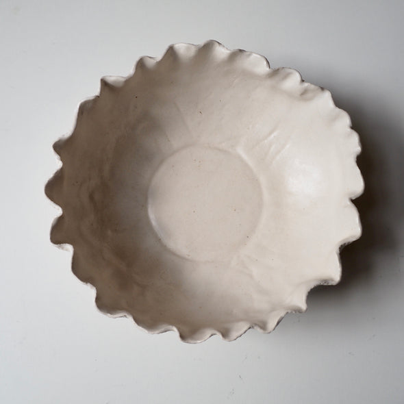 satin white shell textured ceramic bowl inside