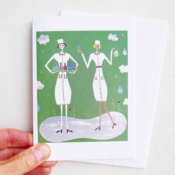 2 cute nurses greetings card
