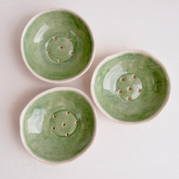 Handmade celadon green ceramic soap dish