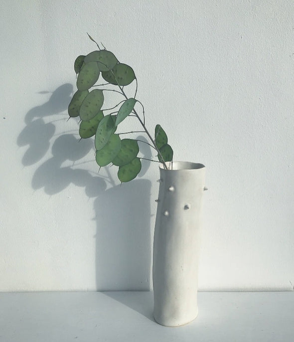 Handmade white spiky vase for Ellen
