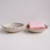2 with soap Handmade mini round oatmeal pottery soap dish