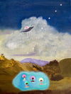 Space ship and girls in floating pool giclee print