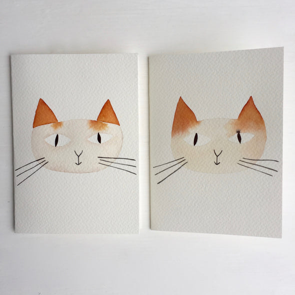 Hand painted personalised cat face greetings card