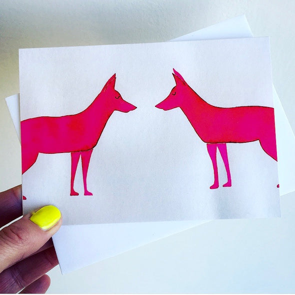 Neon pink pair of foxes card