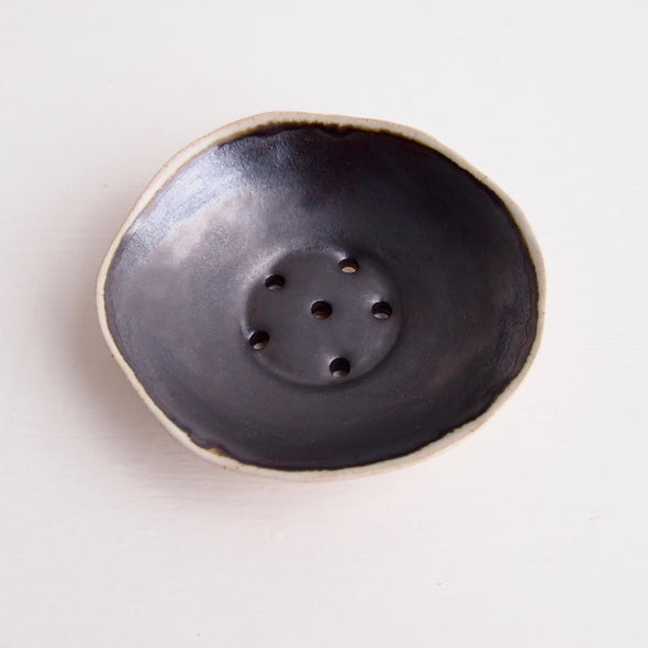 mini black pottery soap dish