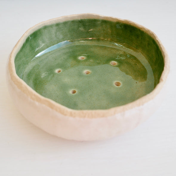Handmade celadon green ceramic soap dish
