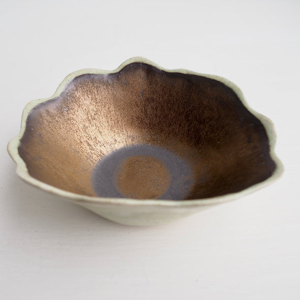 Handmade gold and cream ceramic ring dish